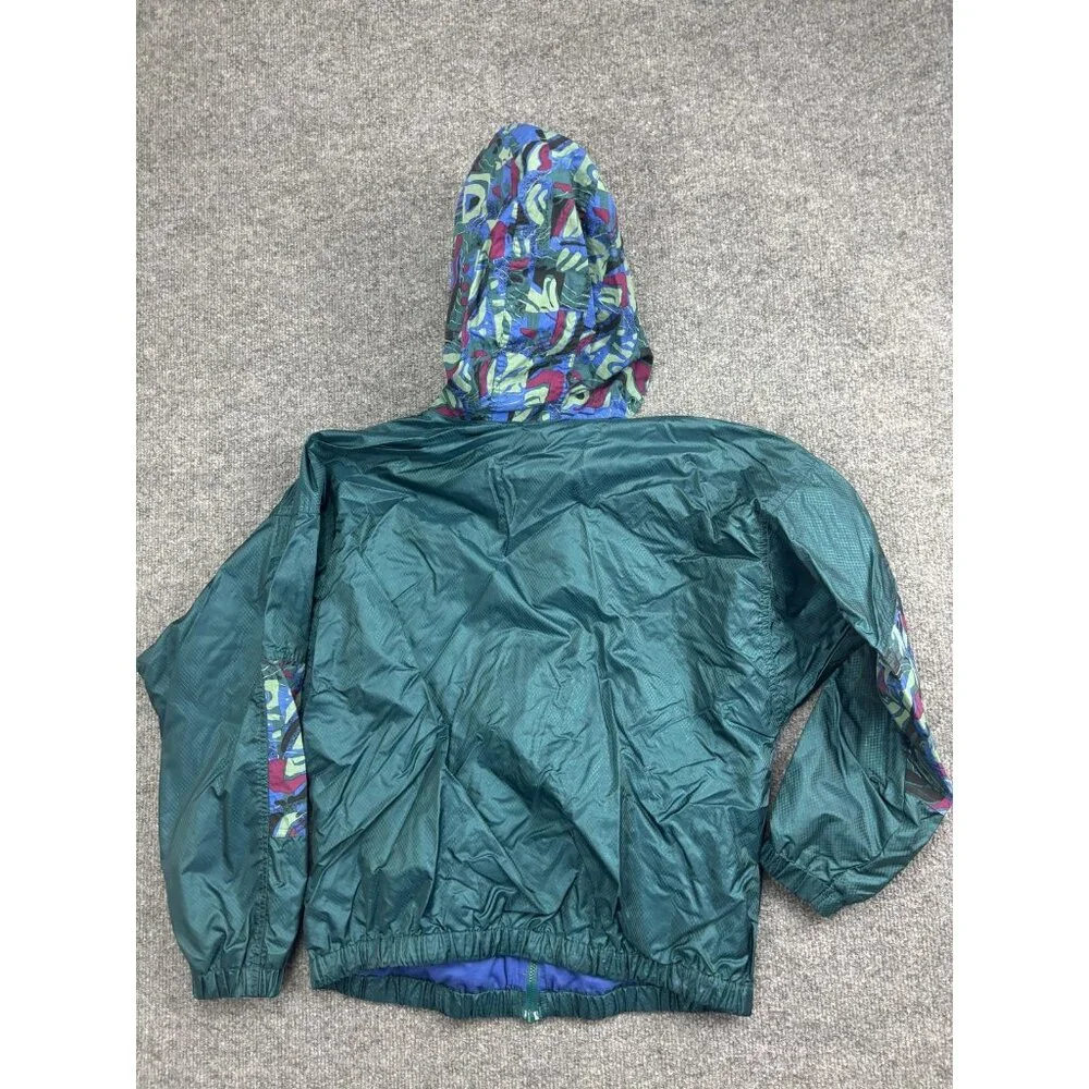 Columbia Jacket Youth 14/16 Green Nylon Hooded Windbreaker Lined‎ 90s Colorblock